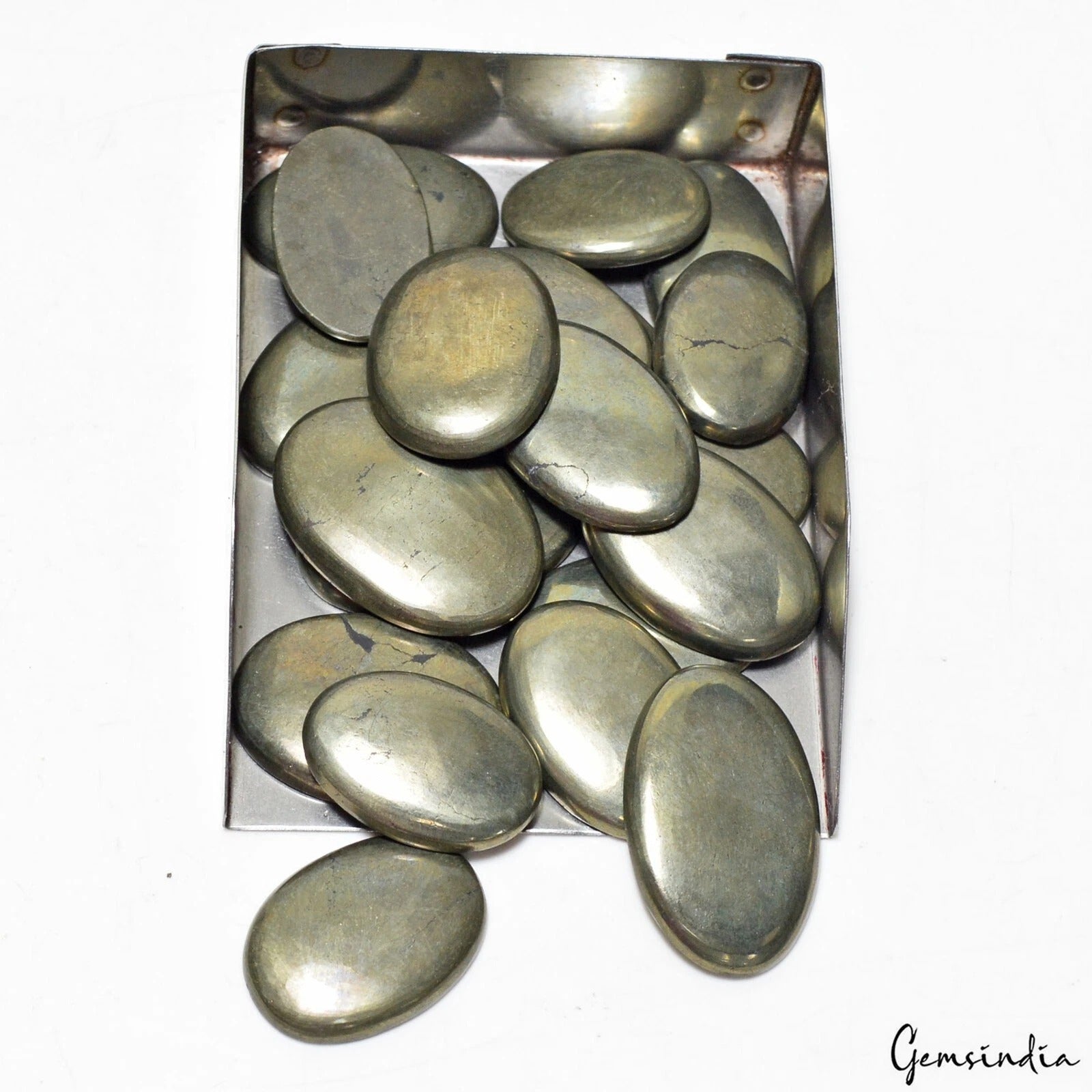 Pyrite Lot, Cabochon, Gold — 20 Pieces, 27mm to 37mm, 950 Ct