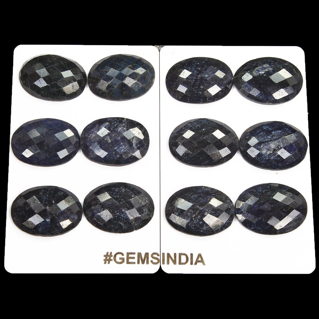 310 Ct/12Pcs Natural Dark Blue Sapphire Oval Checker Cut Calibrated 24x18mm Gems