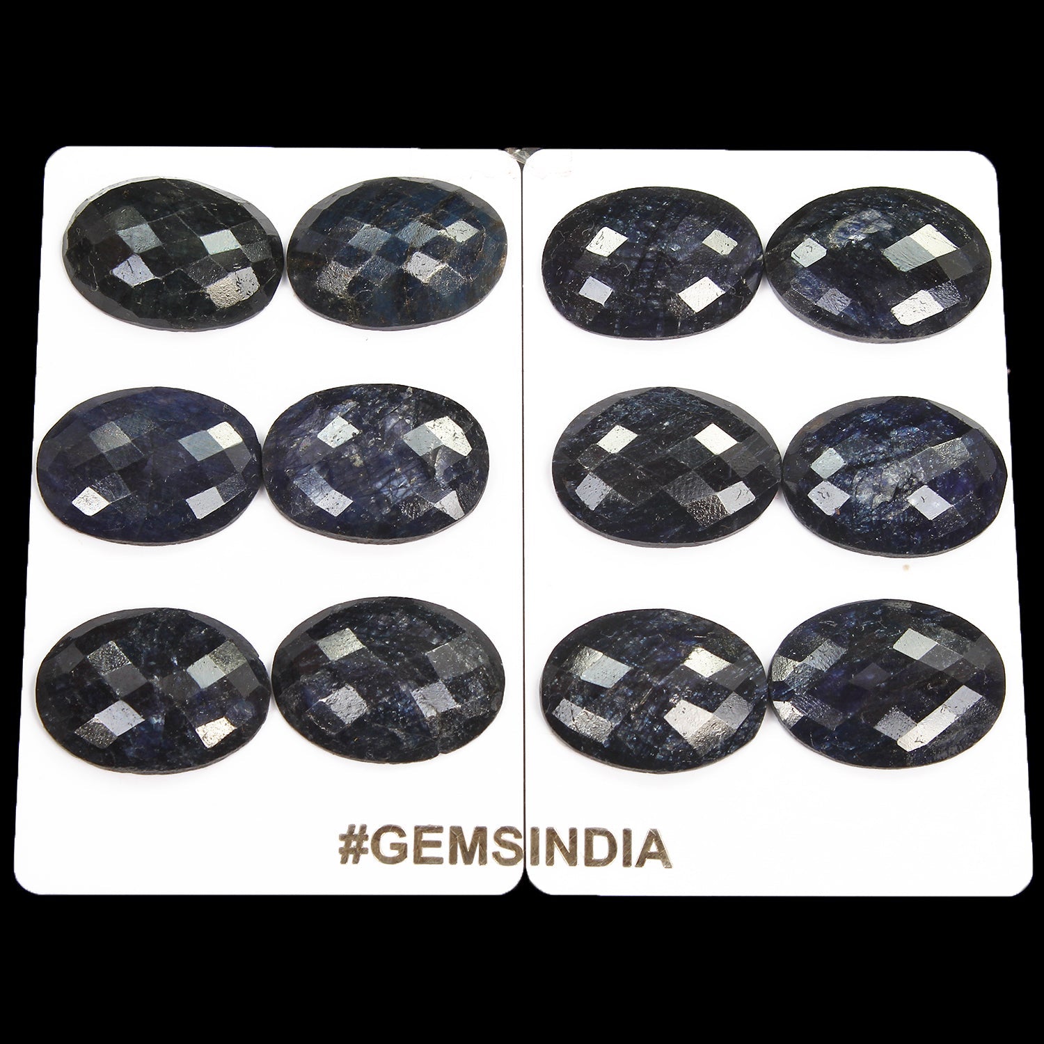 310 Ct/12Pcs Natural Dark Blue Sapphire Oval Checker Cut Calibrated 24x18mm Gems
