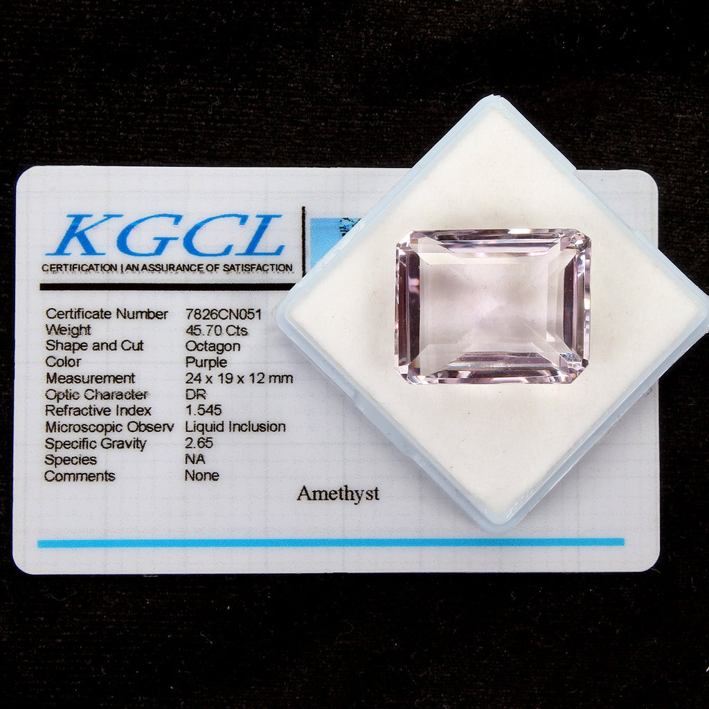 Octagon Cut Natural Unheated Purple Amethyst Brazil 45.70 Ct Jumbo Certified Gem