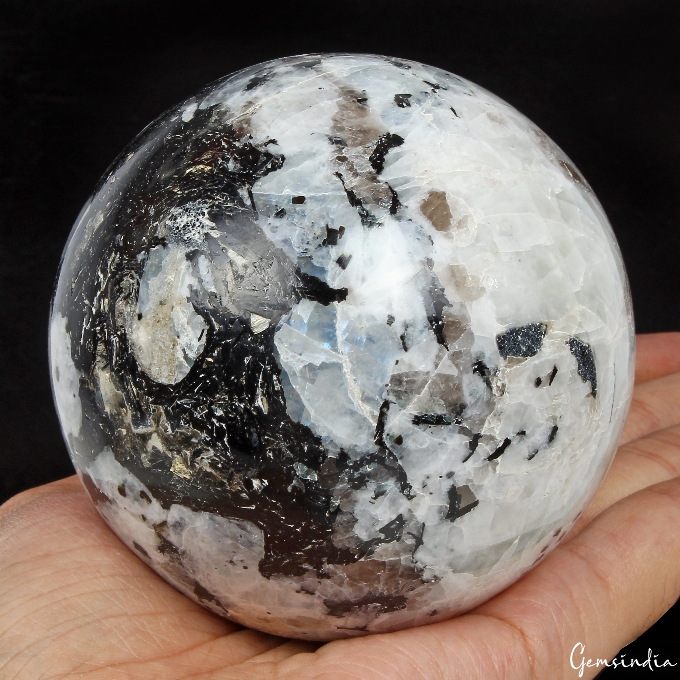 Moonstone Sphere, Black — 3.1 Inch in diameter, 3640 Ct
