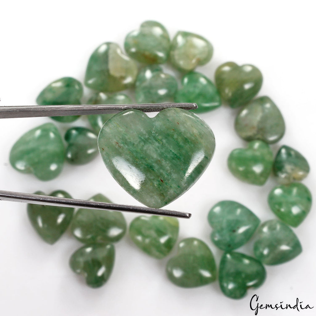 670 Ct Natural Green Aventurine Heart Cab Loose  jewelry Gemstones ~23 Pcs Lot