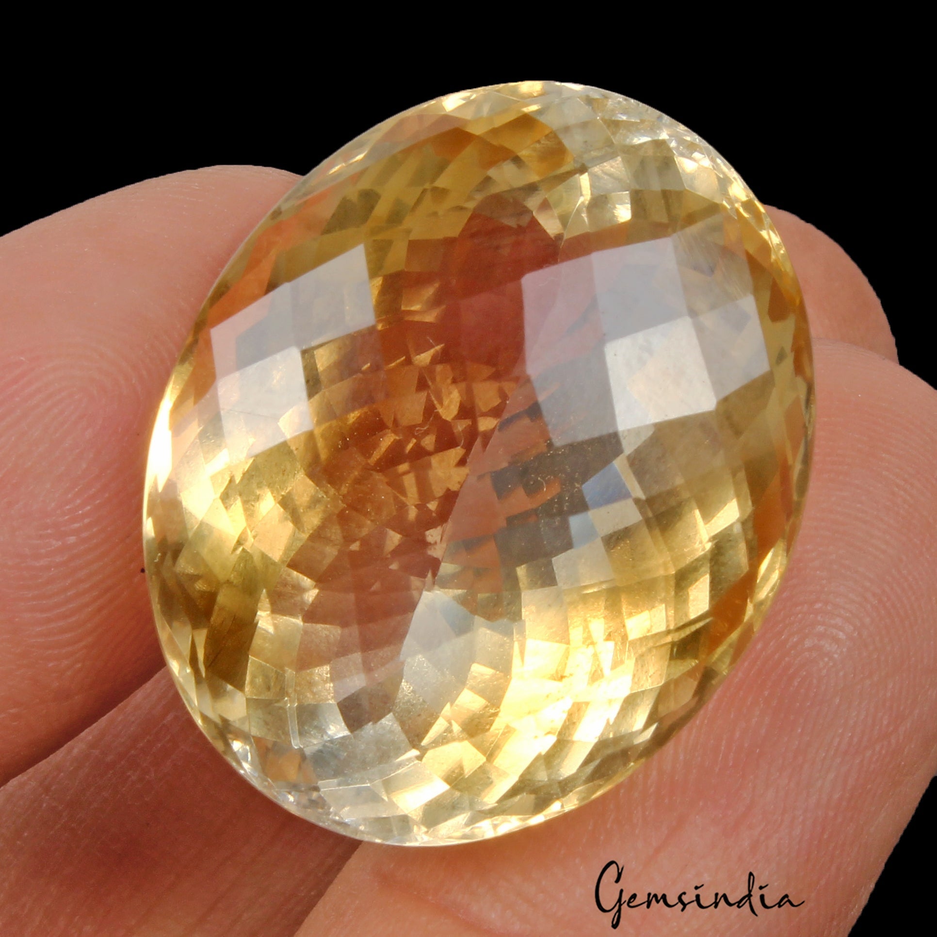 VVS 46.00 Cts Natural Yellow Citrine Oval Checker Cut Eye Clean Loose Gemstone~