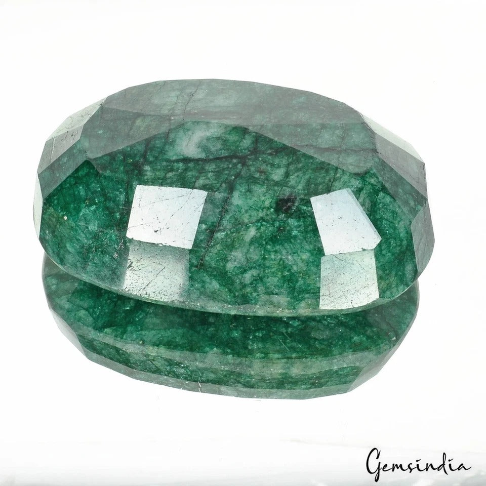 Emerald Loose Gemstone, Oval Cut, Color Enhanced — 93x58x35 mm, 1600 Ct, Brazil