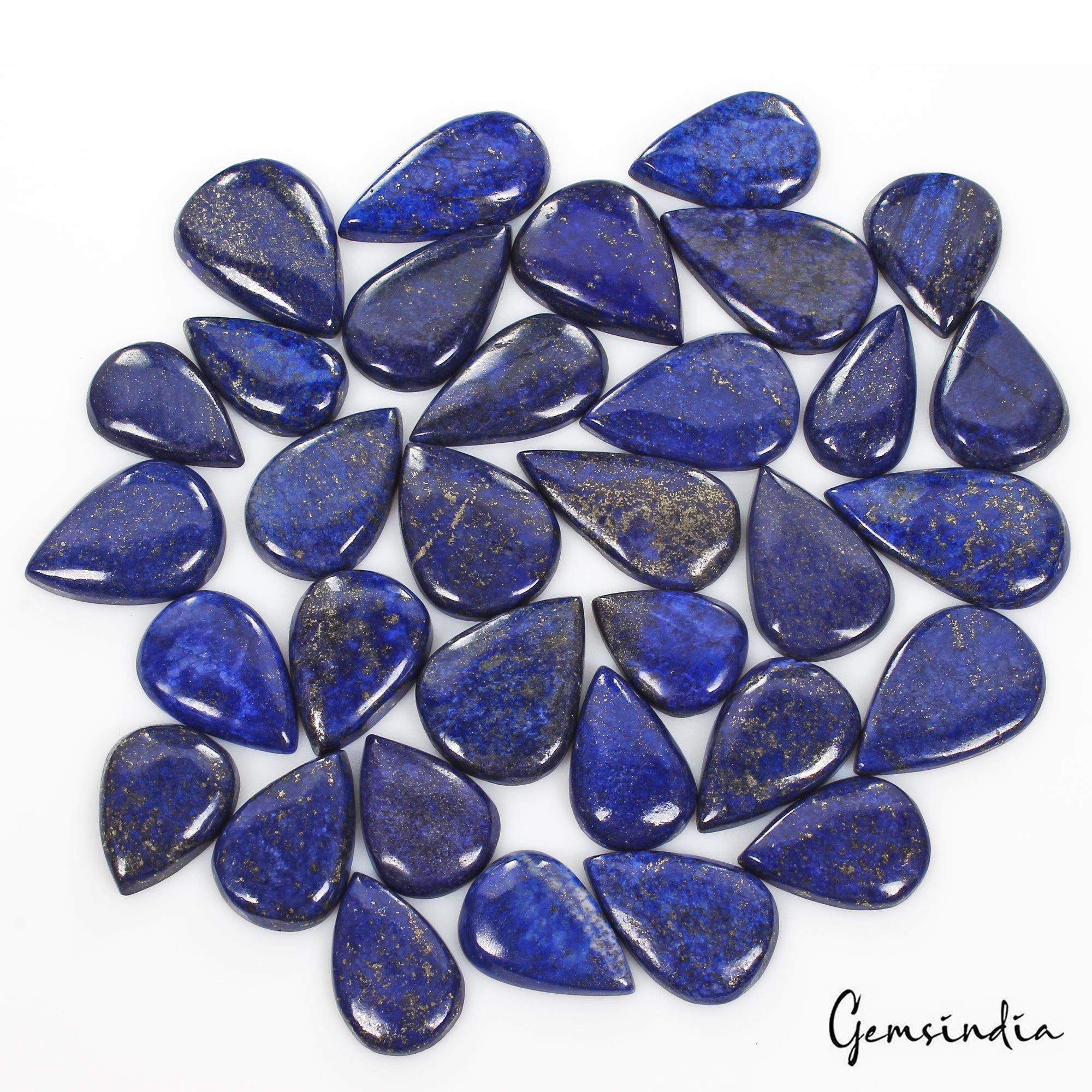 1200 Cts/33 Pcs Natural Blue Lapis Lazuli Gold Flecks Pear Loose Wholesale Gems