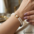 91.60 Ct Freshwater White Pearl, Tahitian Pearl Round Beaded 2Strand Bracelet 8"