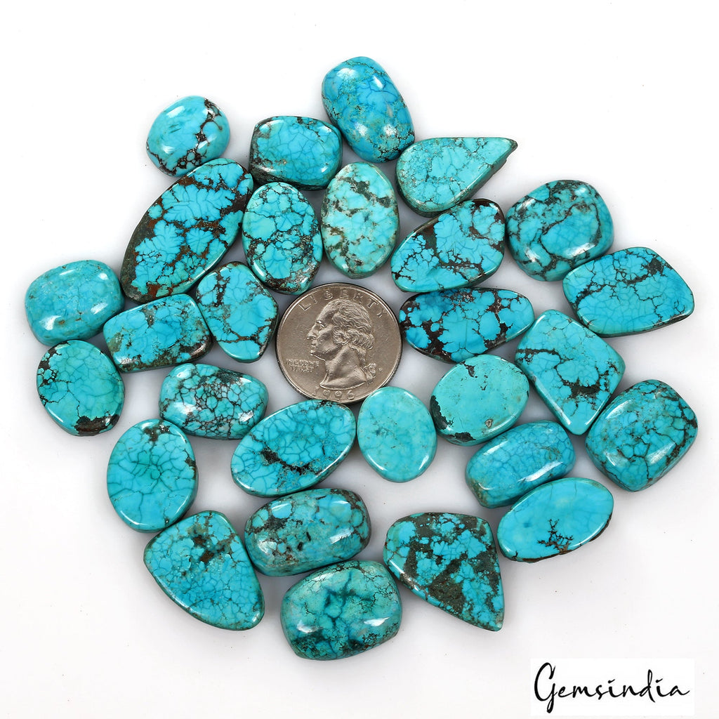 530 Cts Natural Blue Spiderweb Turquoise Mix Cabochon Loose 17-34mm Gemstones