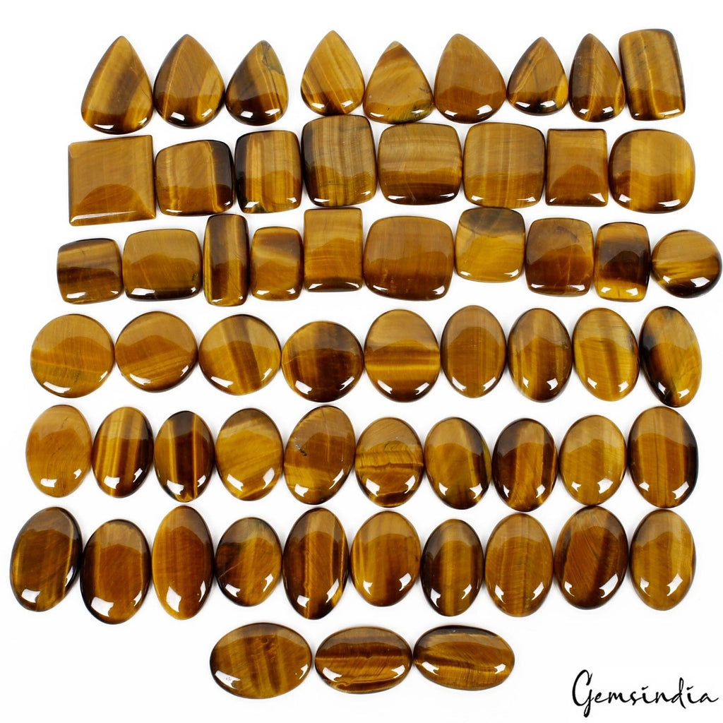 2270Ct Natural Yellow Brown Tiger Eye Mix Shape Cabochon Loose Gemstone 59Pc Lot