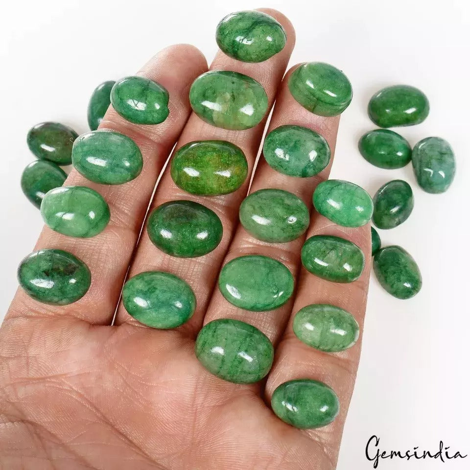 Emerald Lot, Cabochon, Color Enhanced, Green — 30 Pieces, 13mm to 17mm, 300 Ct, Brazil