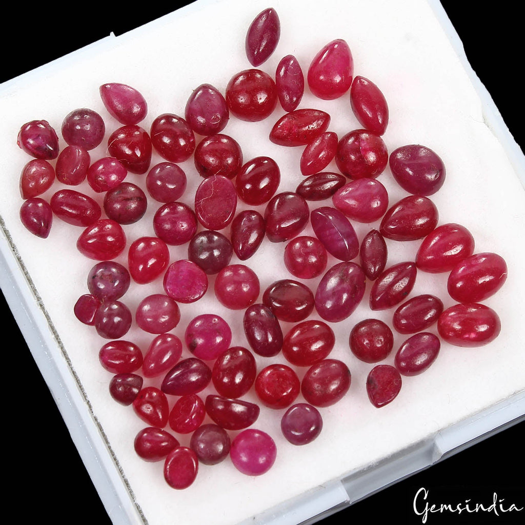 Certified 34.60 Ct/ 71 Pcs Natural Blood Red Ruby Mix Cab Loose Gems For Jewelry