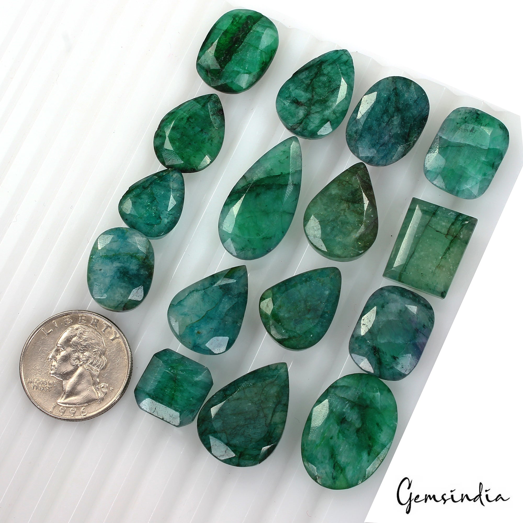 320 Ct Natural Blue Green Emerald Mix Faceted Loose Gemstone Wholesale Lot 16 Pc