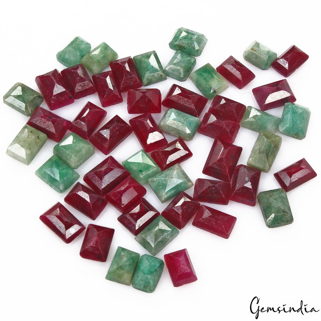 Certified 300 Ct/50 Pcs Natural Red Ruby Green Emerald Baguette Cut Loose Gems