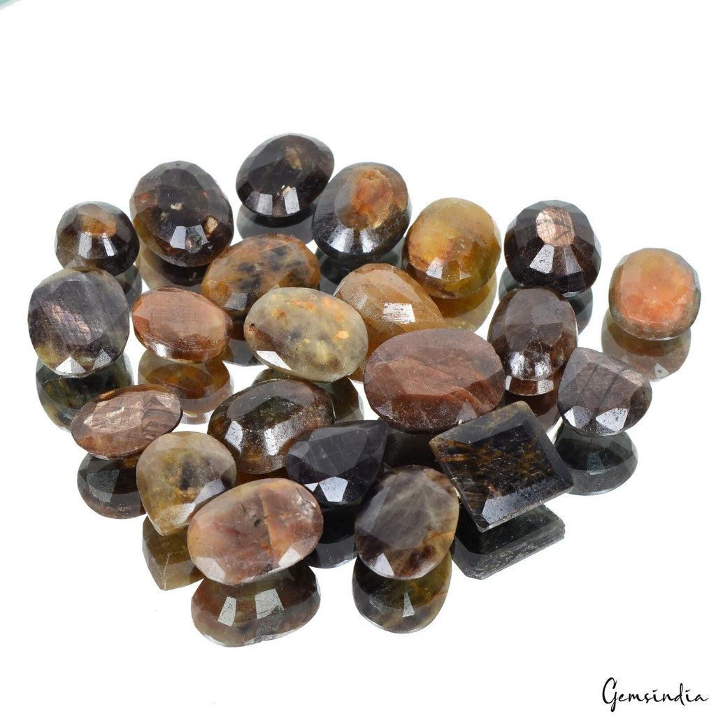 225.00 Ct Natural Untreated Brown Black Sapphire Mix Faceted Loose Gems Lot 22Pc