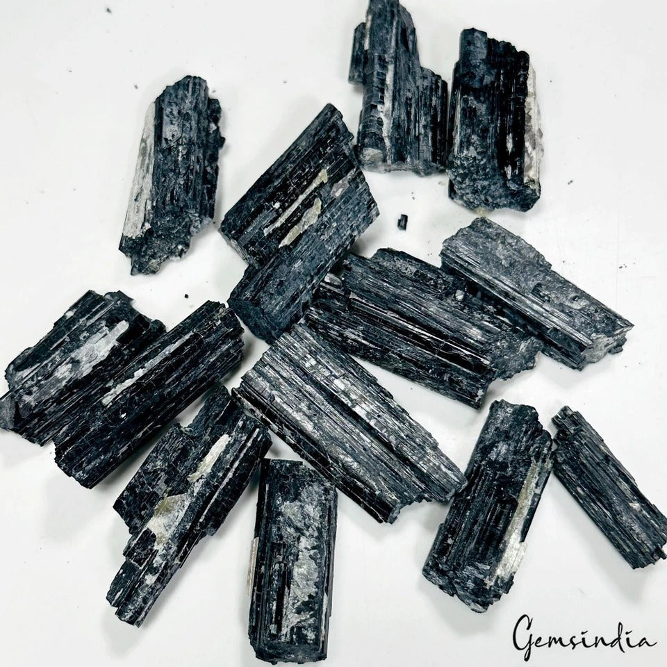 13Pc Lustrous Black Tourmaline w/ Feldspar From Erongo Mountain Namibia 200 Gram