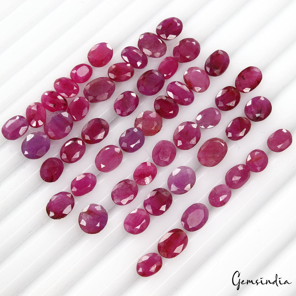 49.30 Ct/50 Pcs Natural Pink Red Ruby 6-8mm Oval Cut Loos Gems Certified Lot