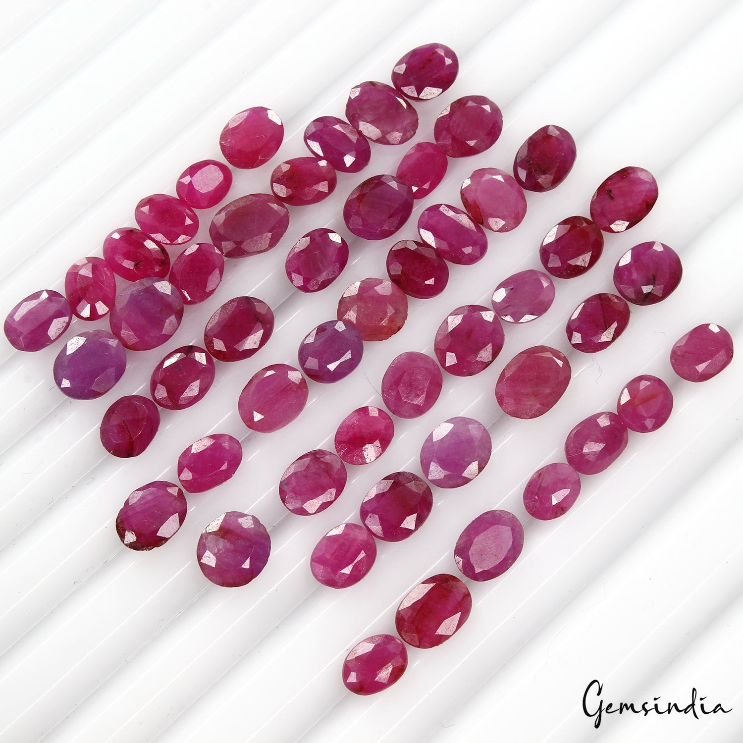49.30 Ct/50 Pcs Natural Pink Red Ruby 6-8mm Oval Cut Loos Gems Certified Lot