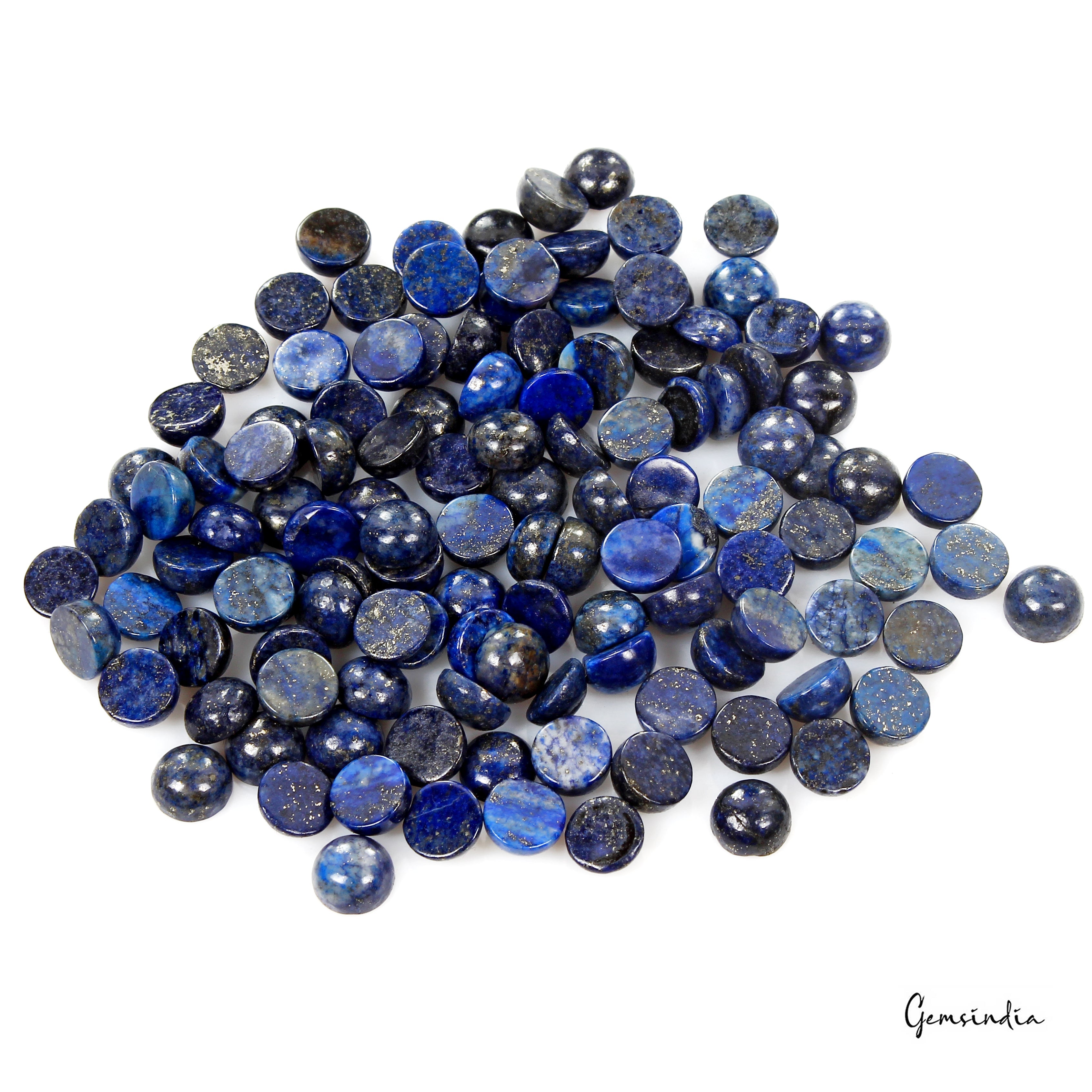 120 Pc Natural Blue Lapis Lazuli Loose 7-8mm Round Cab Gemstones Lot For Jewelry