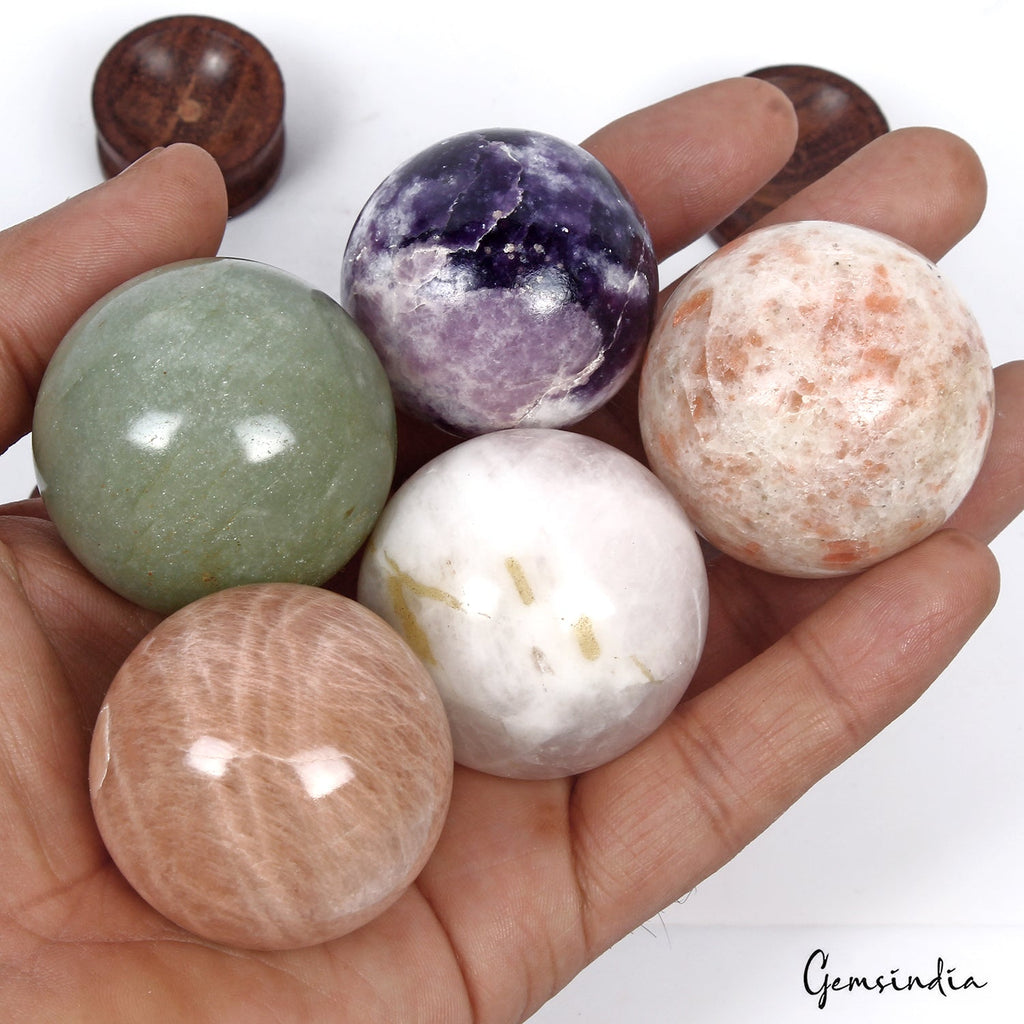 2200 Ct Natural Untreated Multi Gems Sphere Healing Crystal Gems Ball With Stand