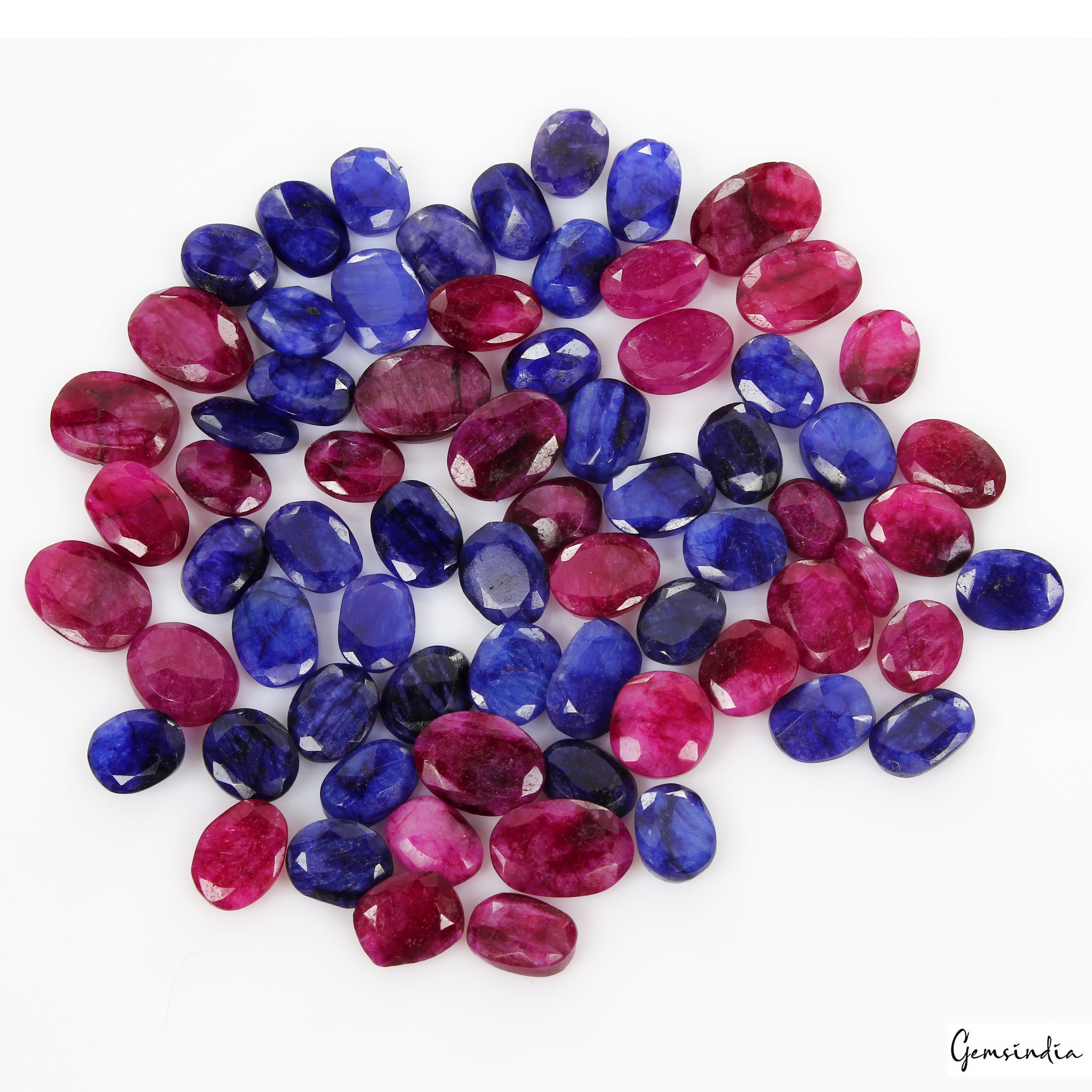 370 Ct/70 Pcs Natural Red Blue Beryl Oval Cut Loose Jewelry Making Gemstones Lot