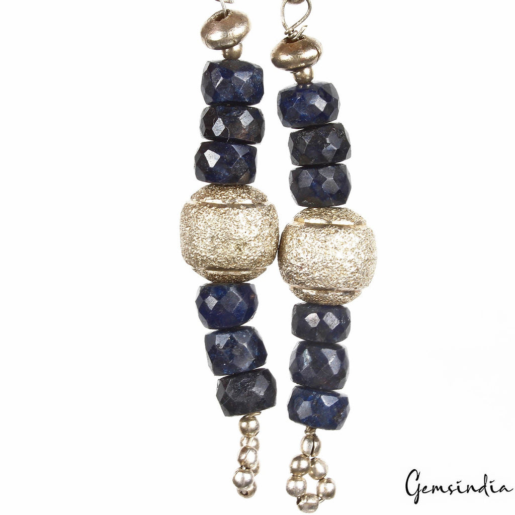 42.50 Ct Natural Dark Blue Sapphire Earring With Silver Hook 2.5" Christmas Gift
