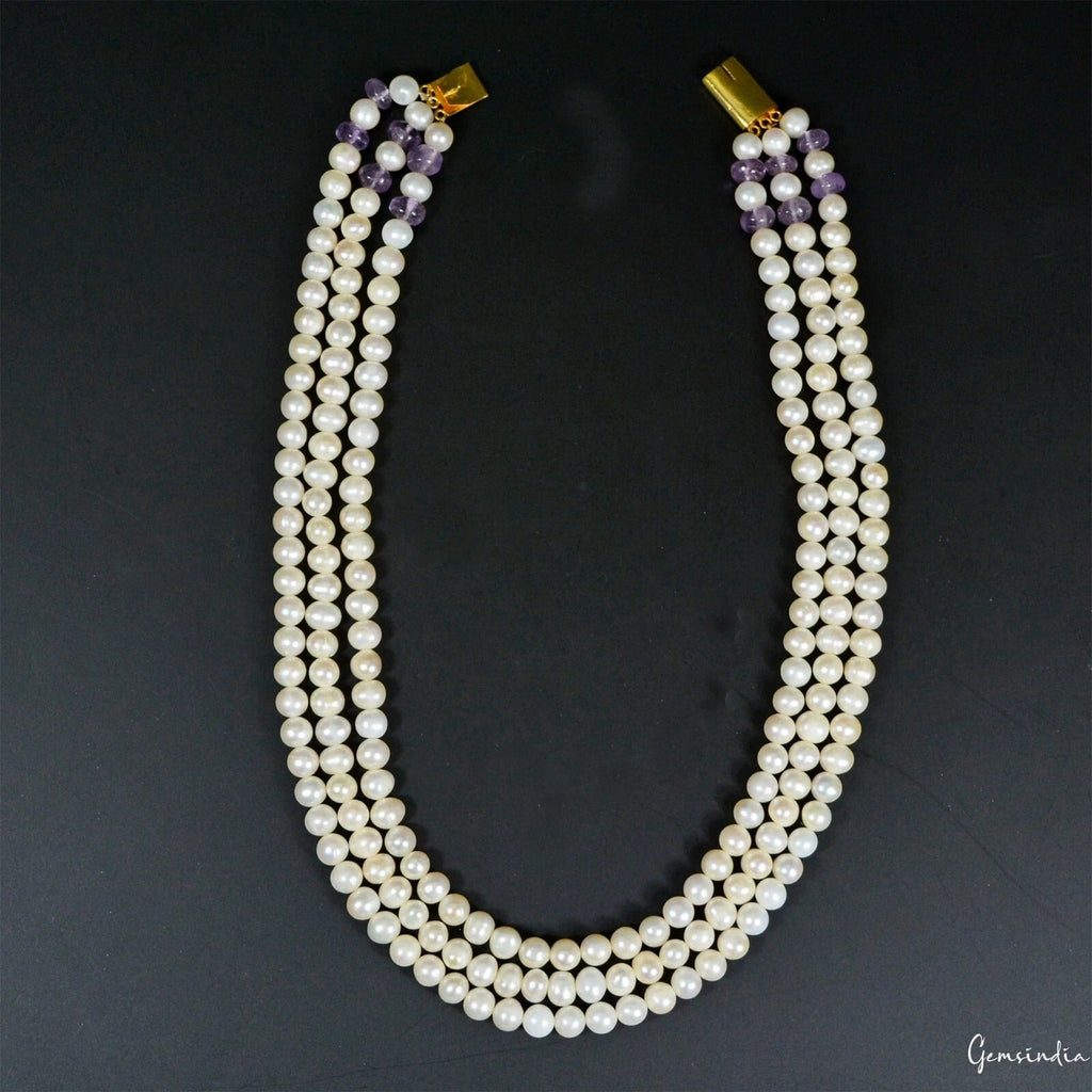 Genuine 680. 50Ct Freshwater Pearl & Amethyst 3 Strand Necklace Bracelet Jewelry