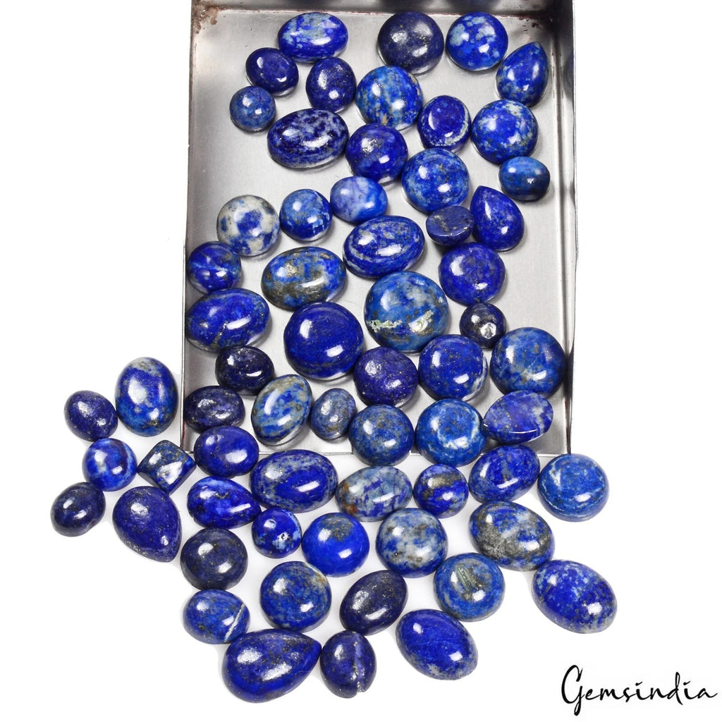 Lapis Lazuli Lot, Cabochon, Oval & Round Cabochon, Blue — 62 Pieces, 8mm, 460 Ct, Afghanistan