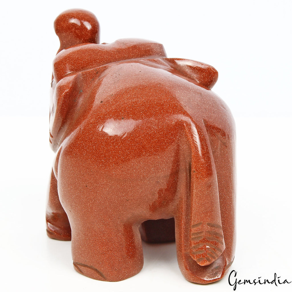 860Ct Natural Glittering Sunstone Elephant Hand Crafted Sculpture/Home Decor Art