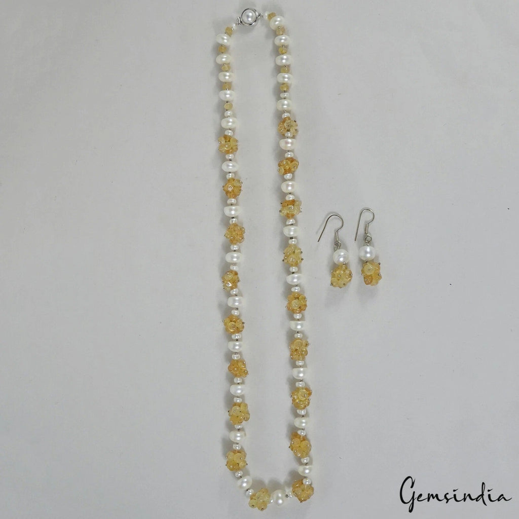 405 Cts Natural Hessonite Garnet Freshwater Pearl Designer Handmade Jewelry Set