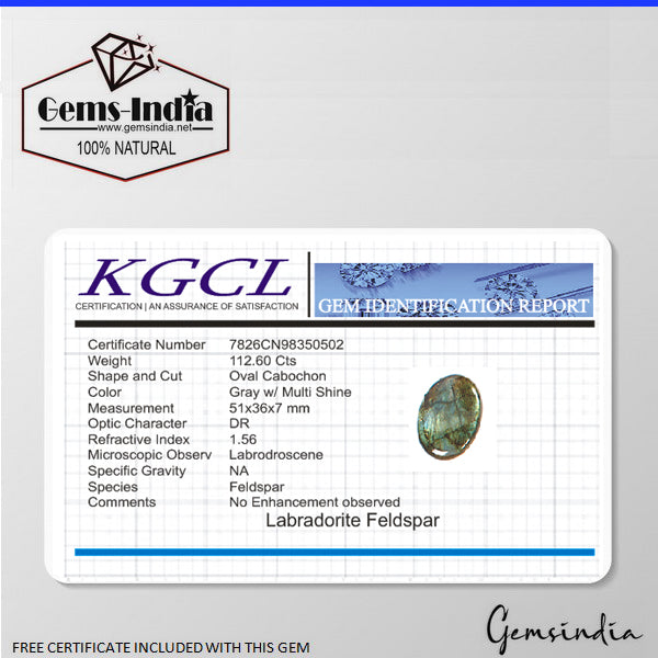 Labradorite Cabochon, Oval Cabochon — 51x36x7 mm, 112.60 Ct