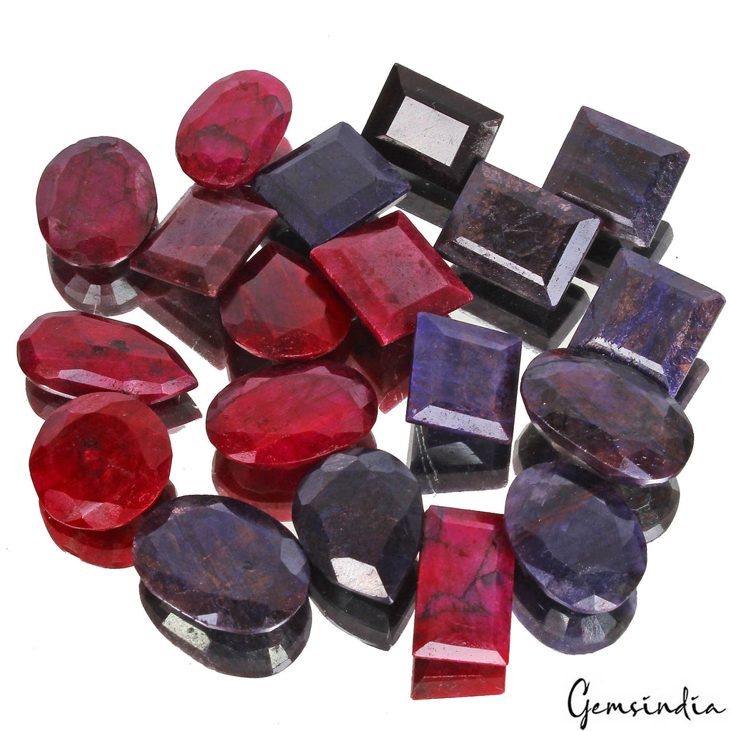 400 Ct/19 Pcs Natural Ruby Sapphire Mix Cut Pendant Size Loose Jewelry Gemstones
