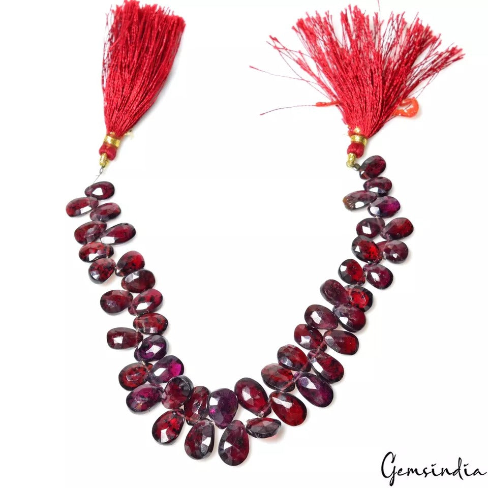 Rare Gem Natural Red Garnet Faceted Side Drilled Pear Bead/Briolettes ~8" Strand