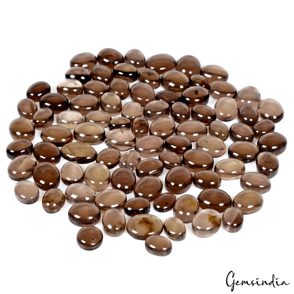 Smoky Quartz Lot, Cabochon, Oval Cabochon, Untreated — 87 Pieces, 6mm to 10mm, 213 Ct