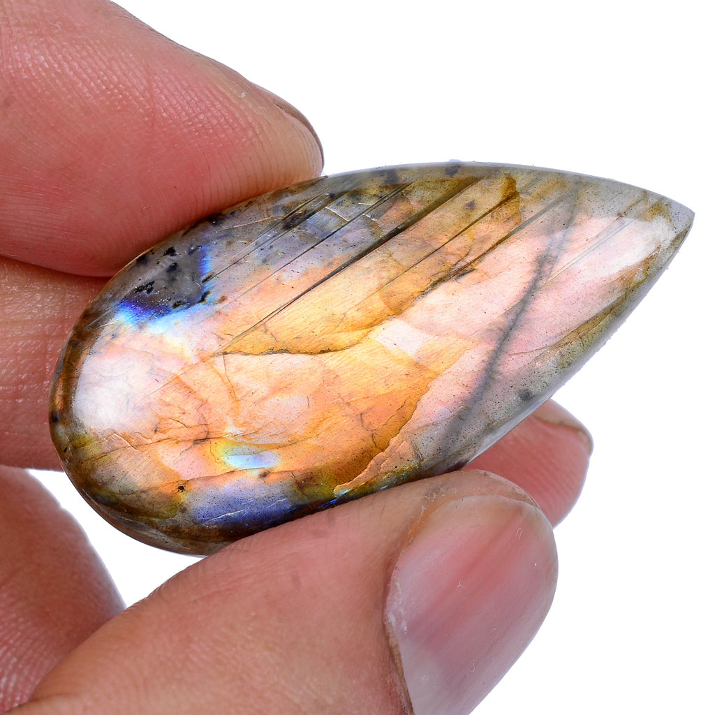 Certified 36.80 Cts Pink Peach Shine Pear Cabochon Loose Labradorite Gemstone