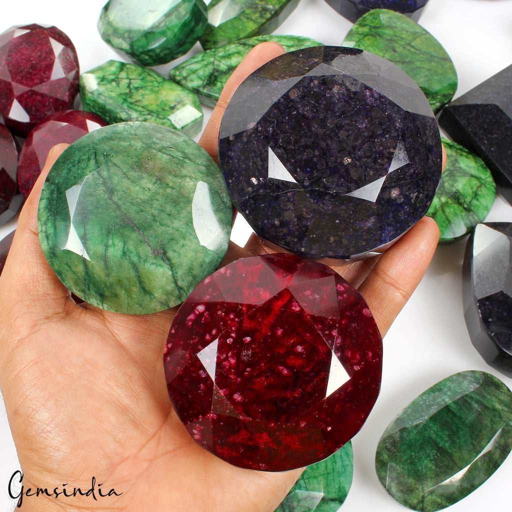 10 Kg Natural Ruby Emerald Sapphire Mix Cut Museum Size Loose Gemstones 63-108mm