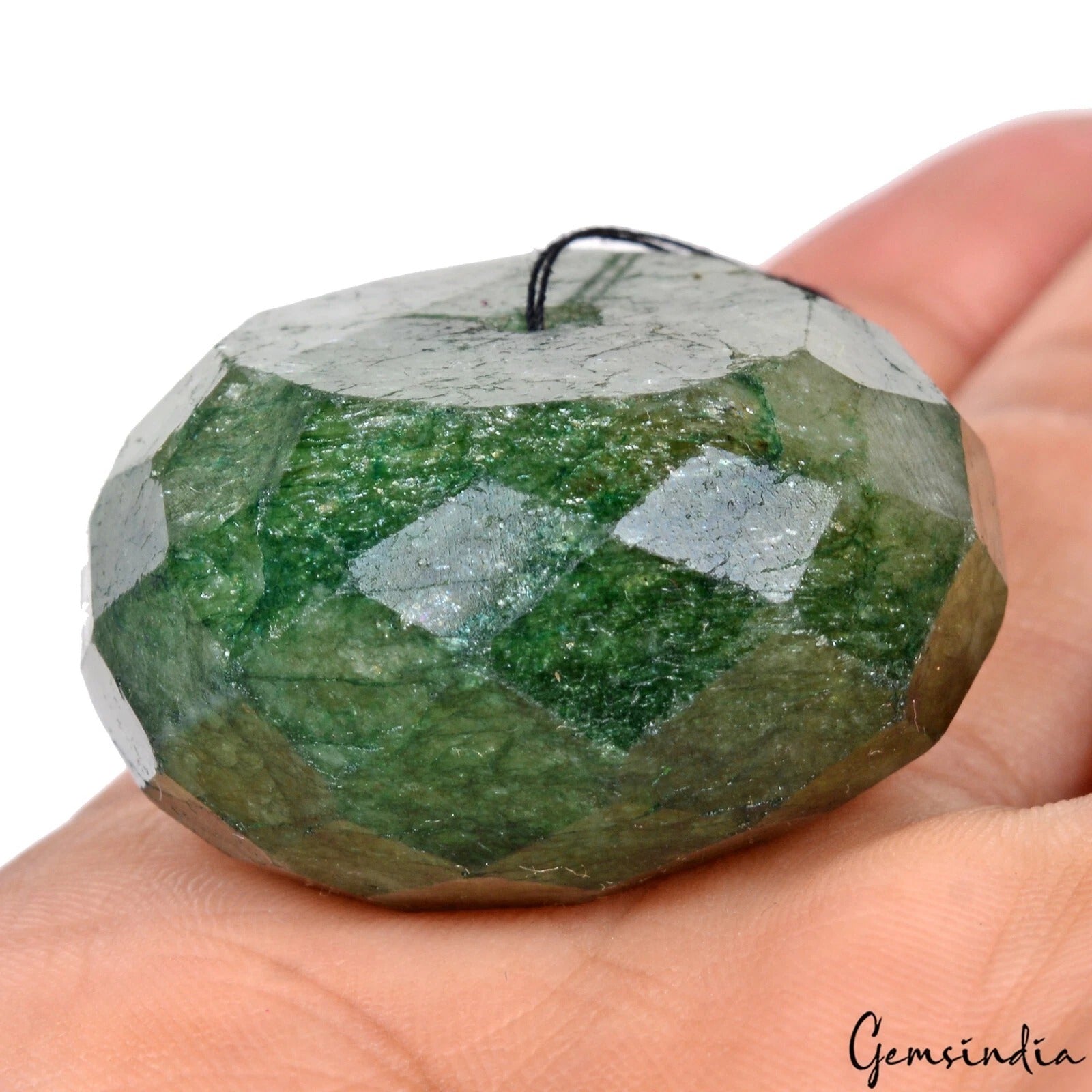 175.80 Ct Natural Brazilian Green Emerald Round Checker Cut Drill Bead Loose Gem