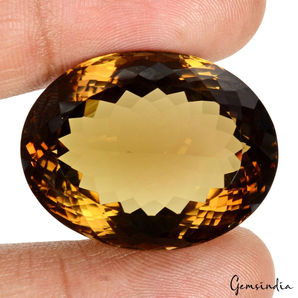 Citrine Loose Gemstone, Oval Cut, Untreated — 30x24x17 mm, 75.20 Ct, Brazil