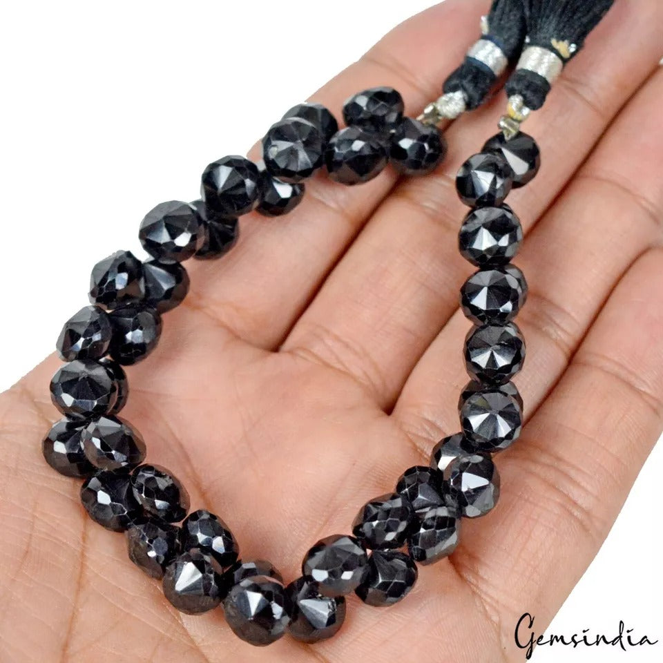 218 Ct Natural Untreated Black Spinel Side Drilled Briolette Loose Gems Stand 8"