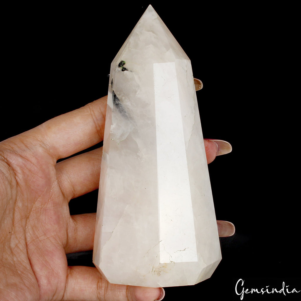 4.8" Natural Black Tourmaline Rutilated Quartz Tower Crystal Point Obelisk Stone