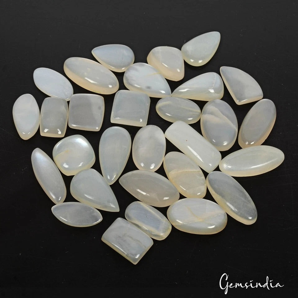 150.90 Ct/29Pcs Natural Untreated White Silky Moonstone Mix Cab Gems For Jewelry