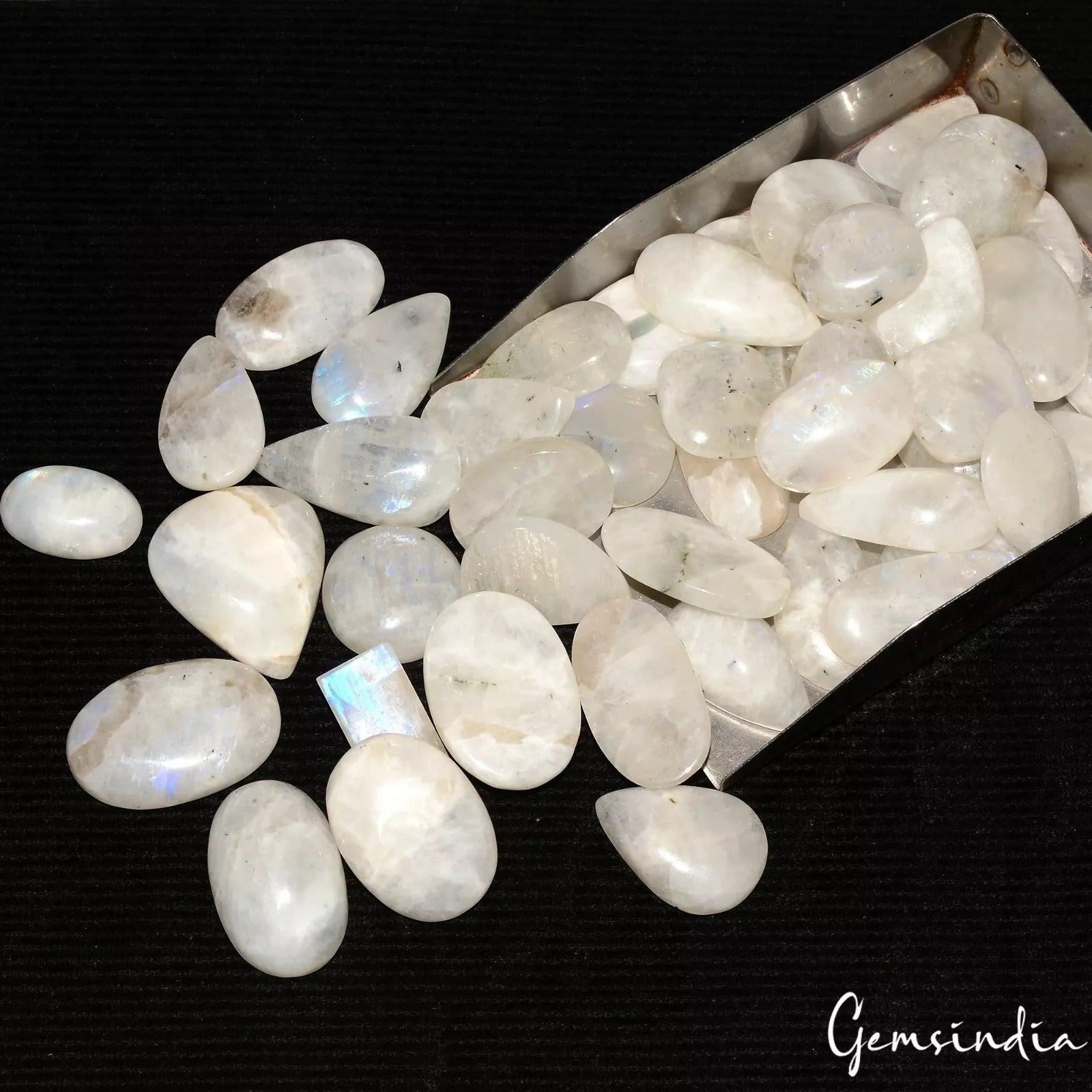Rainbow Moonstone Lot, Cabochon, Oval, Pear, Cushion & Fancy Cabochon, Untreated — 47 Pieces, 17mm to 29mm, 990 Ct, Madagascar