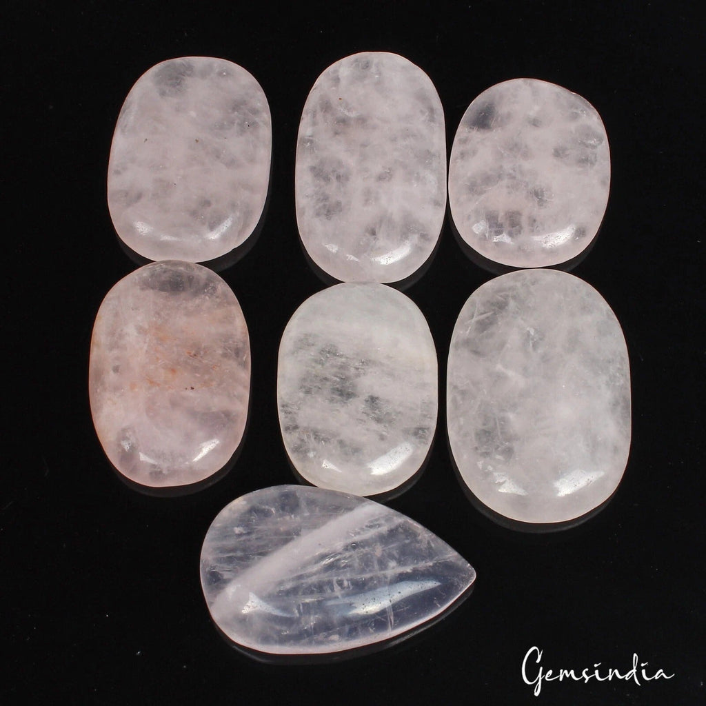 750 Ct Natural Untreated Pink Rose Quartz Mix Cabochon Loose Gemstone Lot 7Pcs