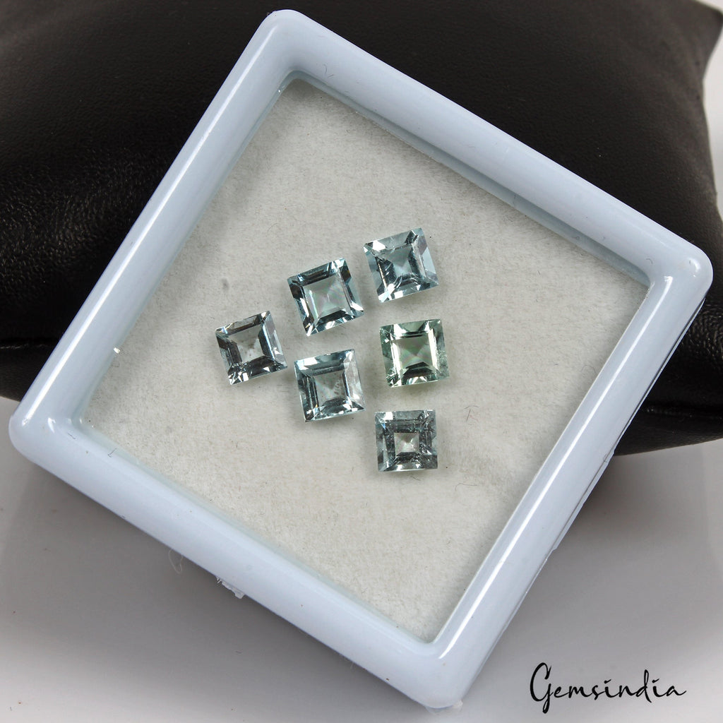 Natural Untreated Blue Aquamarine Square Cut Calibrated Certifed Gem Lot 3.00 Ct