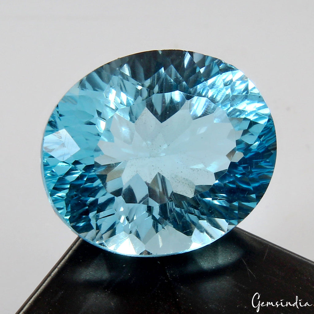 Oval Concave Cut igl&i Certified Natural Swiss Blue Topaz 16.90 Ct Full Fire Gem