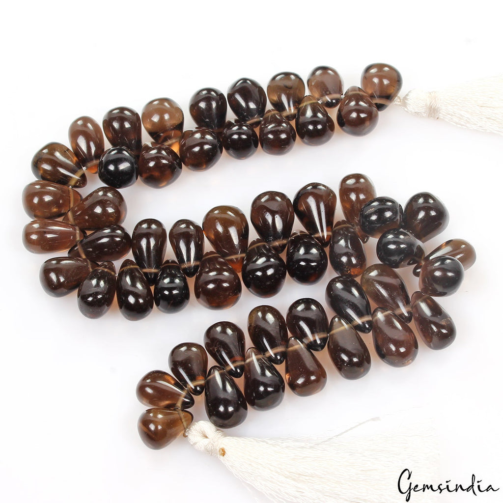53 Pcs Natural Untreated Smoky Quartz Peardrop Cab Bead/Briolettes Strand 8 Inch