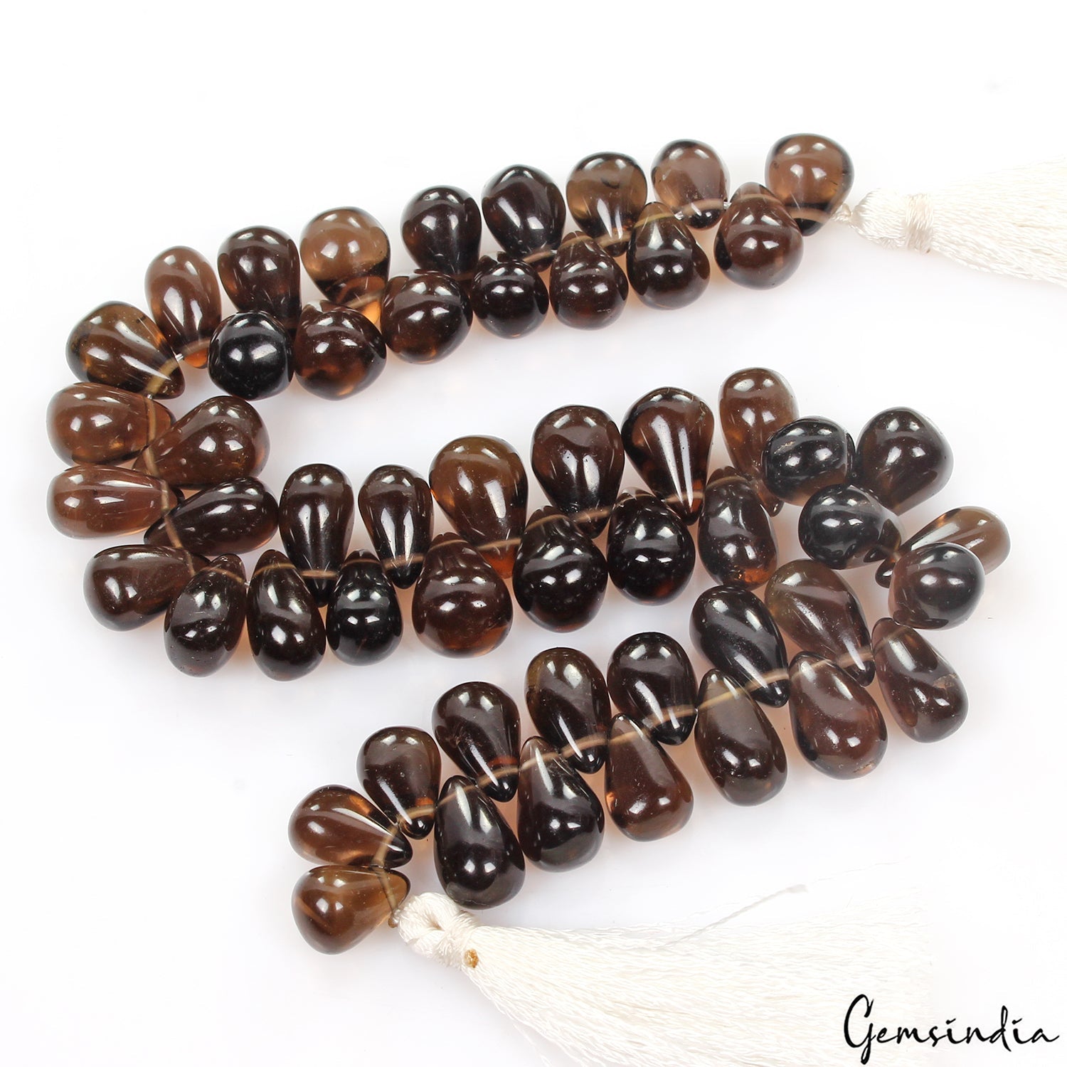 53 Pcs Natural Untreated Smoky Quartz Peardrop Cab Bead/Briolettes Strand 8 Inch