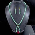 321 Cts Natural Green Emerald Red Beryl Round Cab Beaded Handmade Jewelry Set
