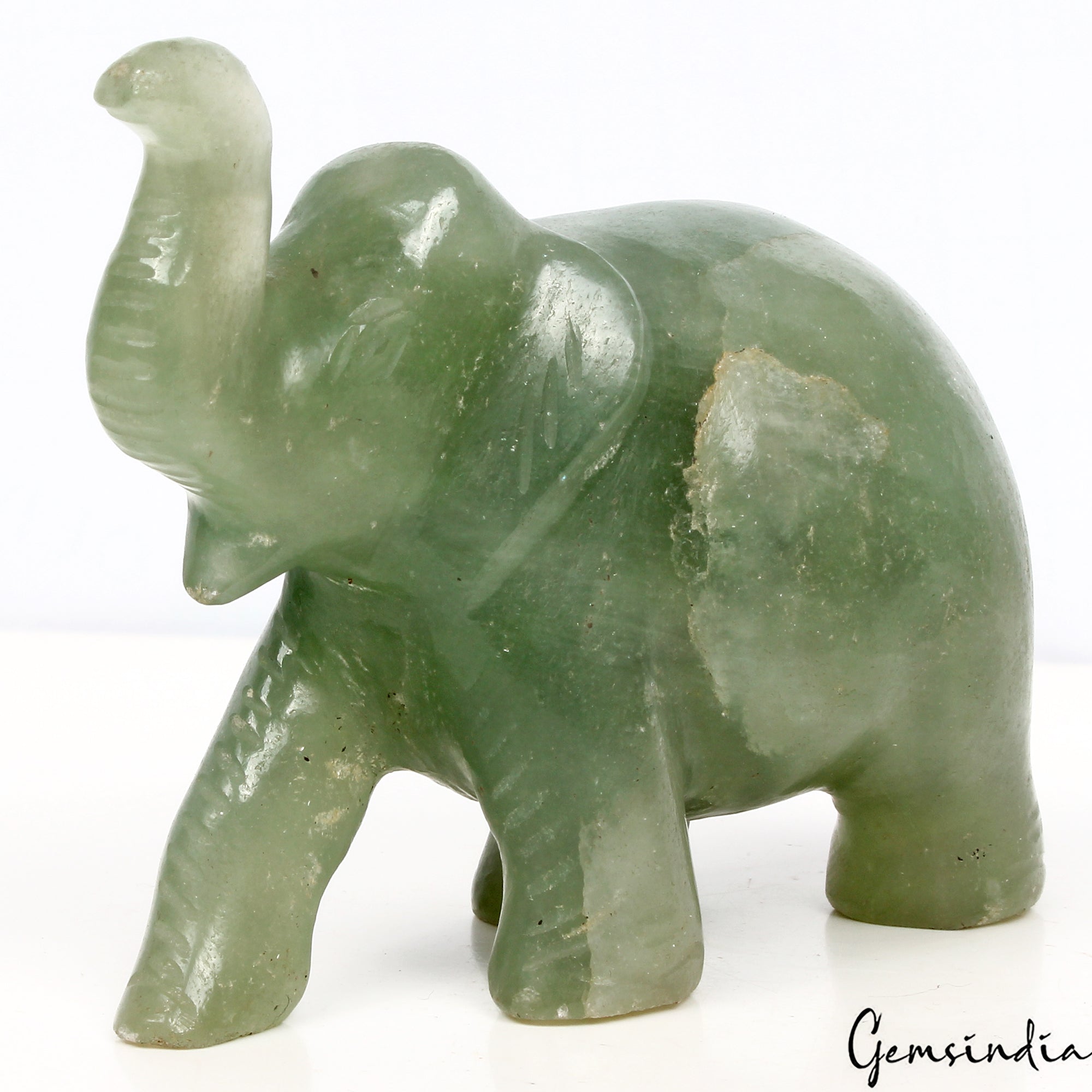 Handmade 1340 Cts Natural Green Aventurine Elephant Sculpture Home Decor /Statue