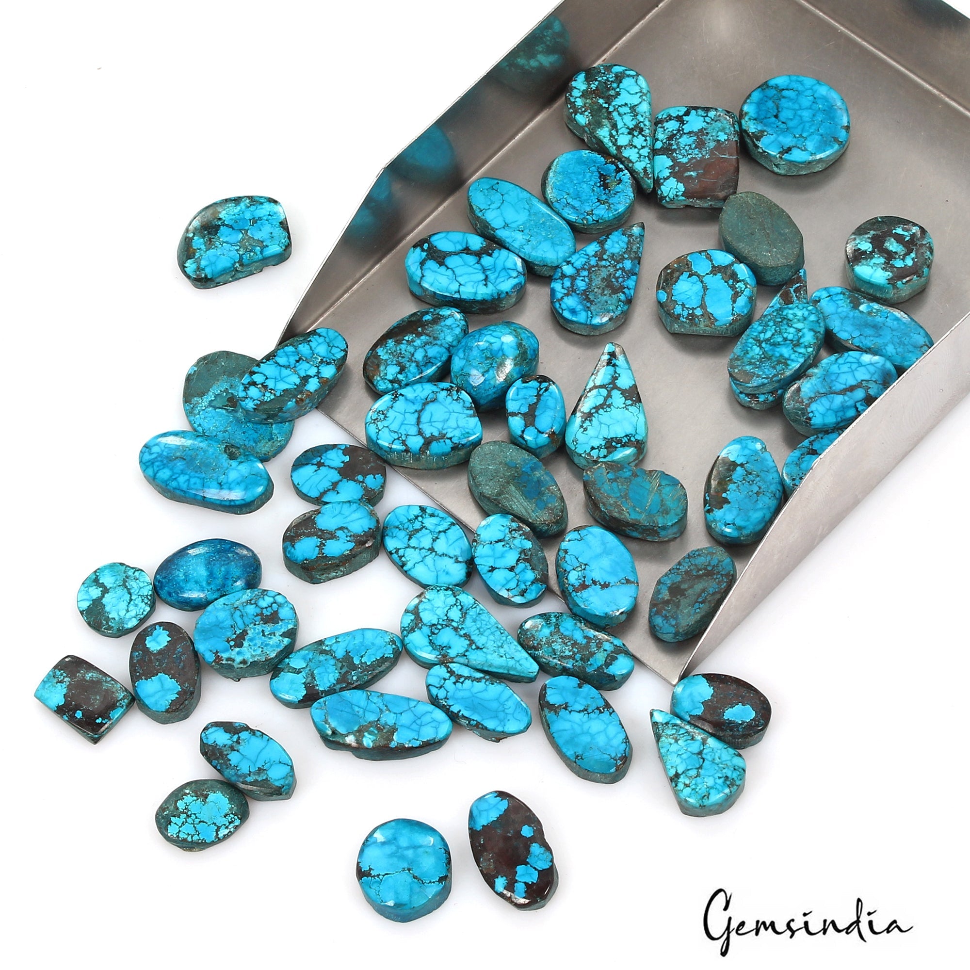 500 Cts/50 Pcs Natural Blue Arizona USA Spiderweb Turquoise Oval Cab Loose Gems