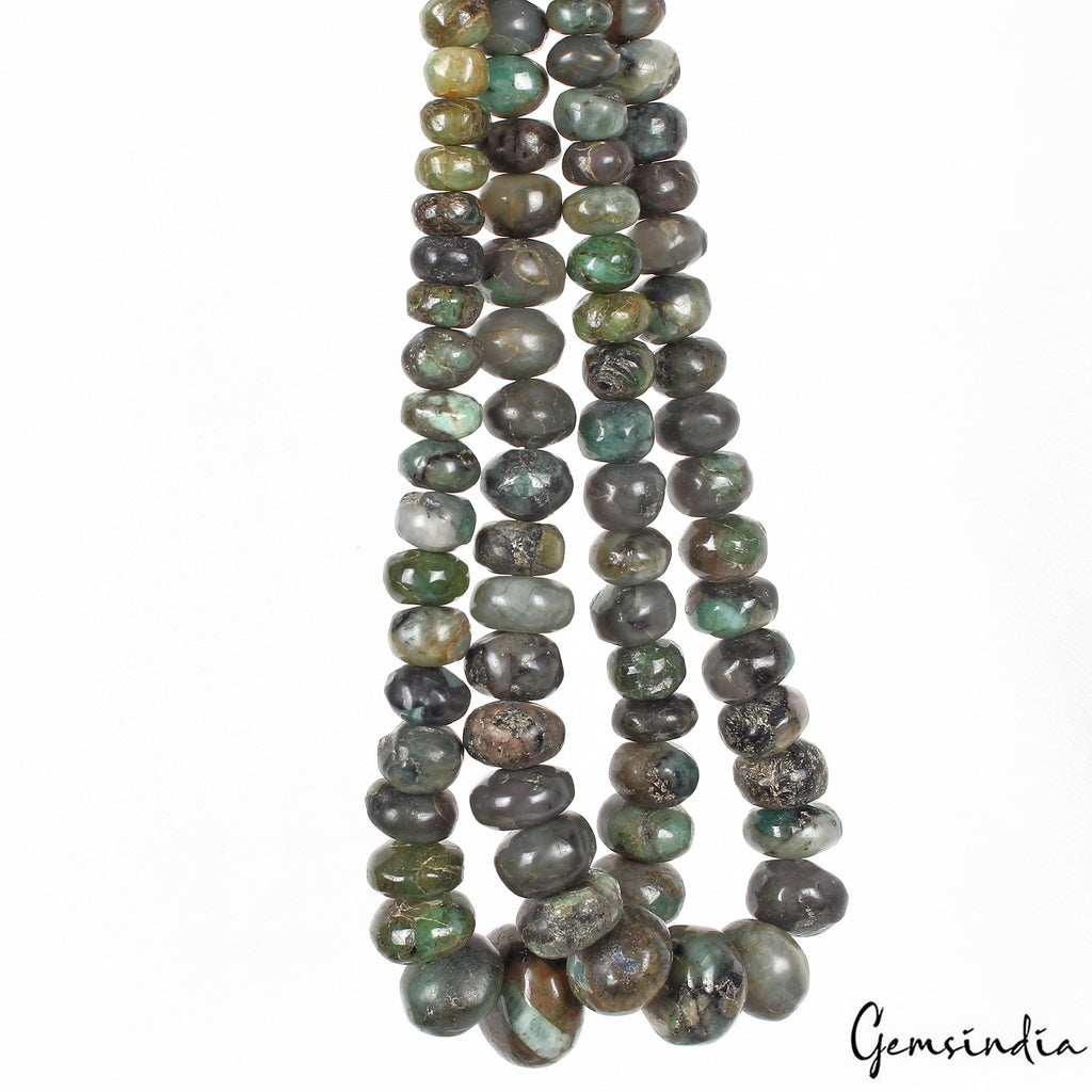 1000 Cts/2 Pcs Natural Untreated Green Emerald Round Beads Strand ~16"Each Long