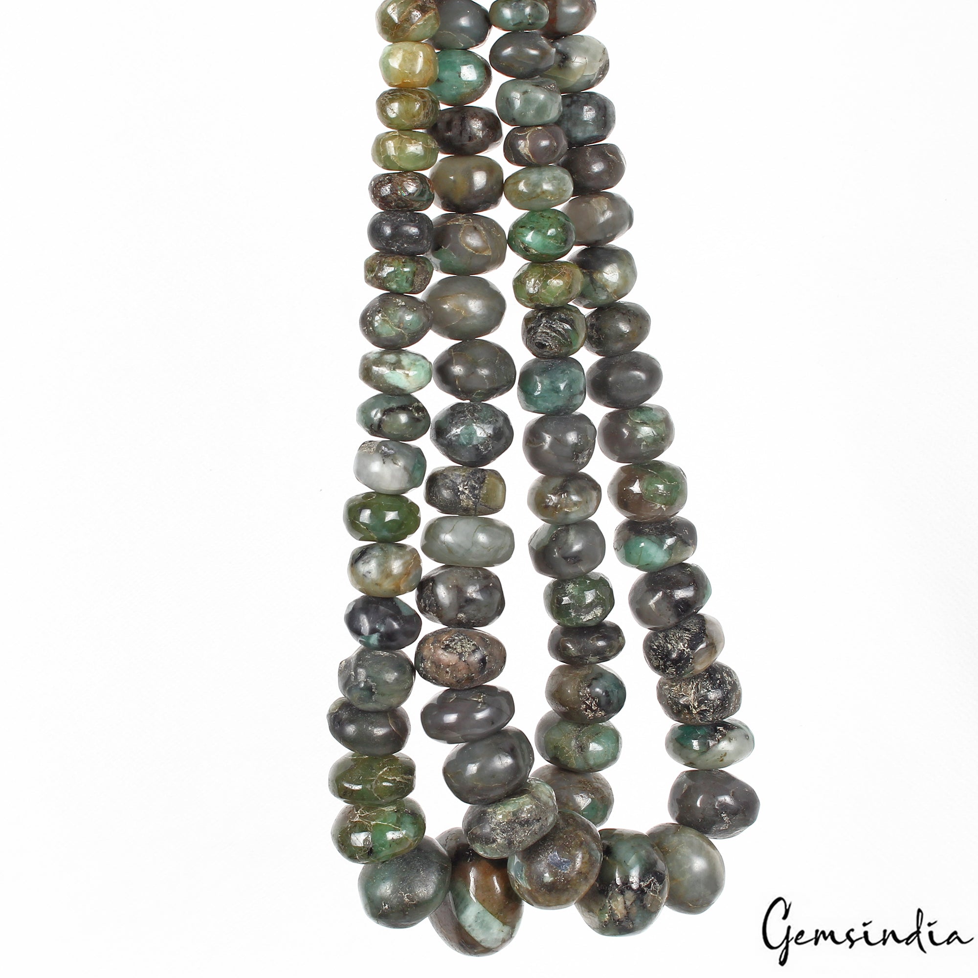 1000 Cts/2 Pcs Natural Untreated Green Emerald Round Beads Strand ~16"Each Long
